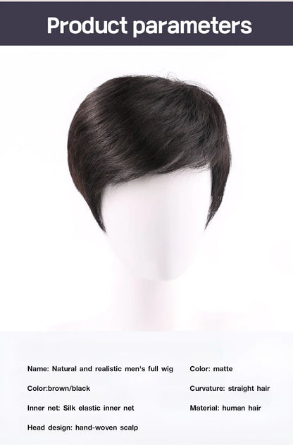 Full Head Men Hair Wig Easy to Use and Fit on Every Head Size Natural color